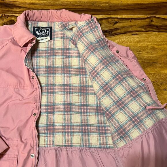 Vintage 80s Woolrich Woman Pink Jacket Wool Lined USA Made Coat Women’s Medium - Picture 2 of 8